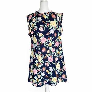 Tommy Hilfiger Floral Print Ruffle Neck Shift Dress Sleeveless Size‎ 14